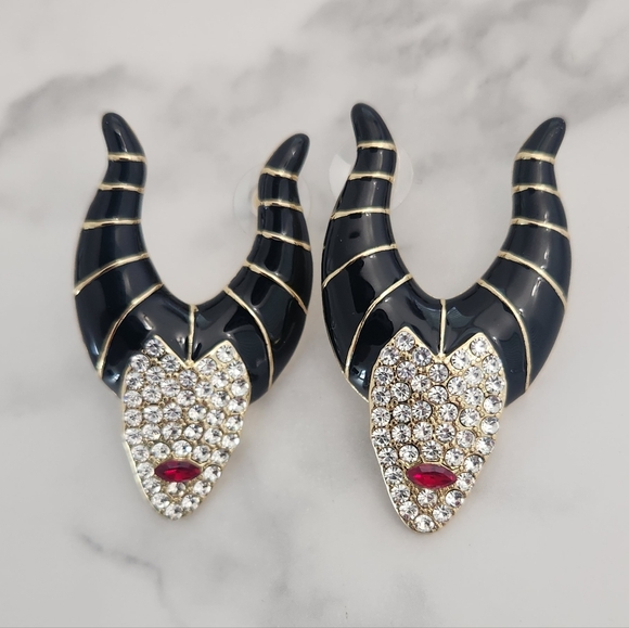 Jewelry - ​Disney Maleficent Horns Rhinestone Dangle Earrings Villain Gothic Halloween